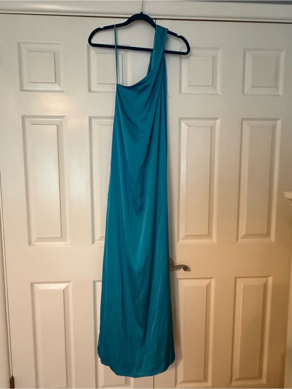 Mariuccia Teal One-Shoulder Satin Evening Dress